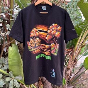 Vintage Early 2000s Dibuho Handpainted Philippines Tee Black Tagaytay 21x29
